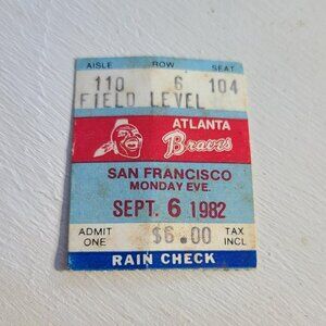 Atlanta Braves Baseball Sep 6th 1982 Ticket Stub